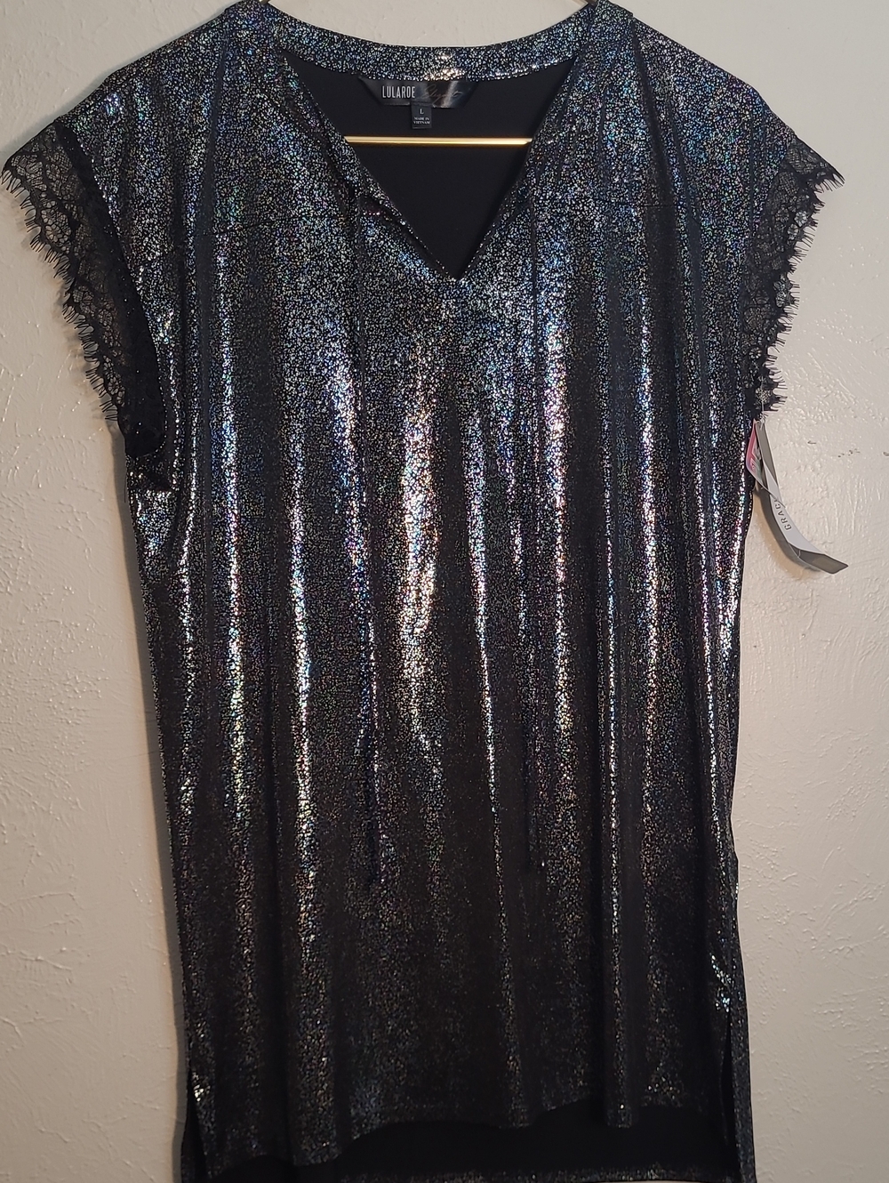 LuLaRoe Iridescent Black V-Neck Sleeve Tunic Sz L